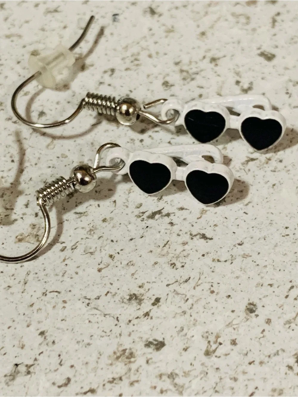 White and Black Heart Sunglass Drop Earrings